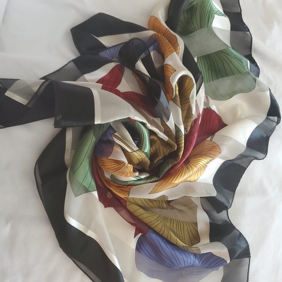 VTG ART SCARF SILKY ALL OVER ABSTRACT FLORAL - Picture 6 of 12